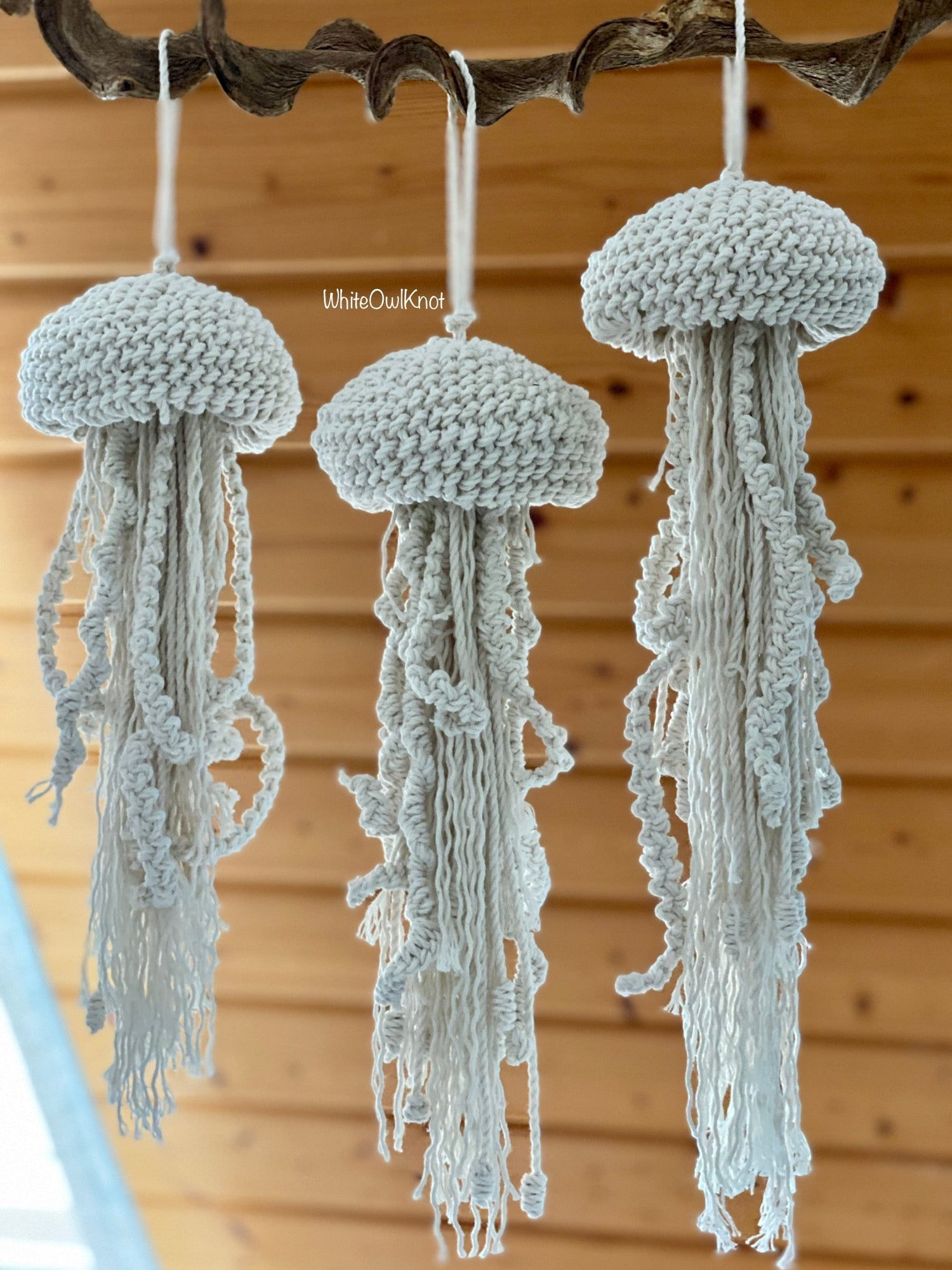 Ocean-inspired macrame 3D sculptures and sea-themed fiber art patterns