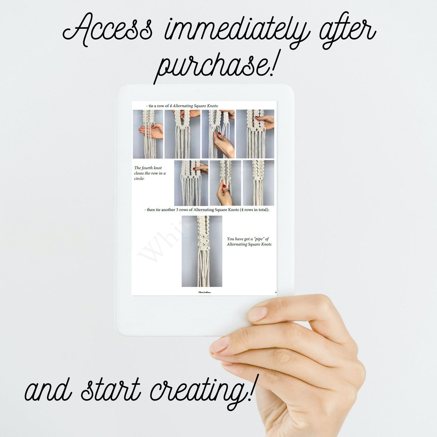 Hand holding a white card with instructions on a white background