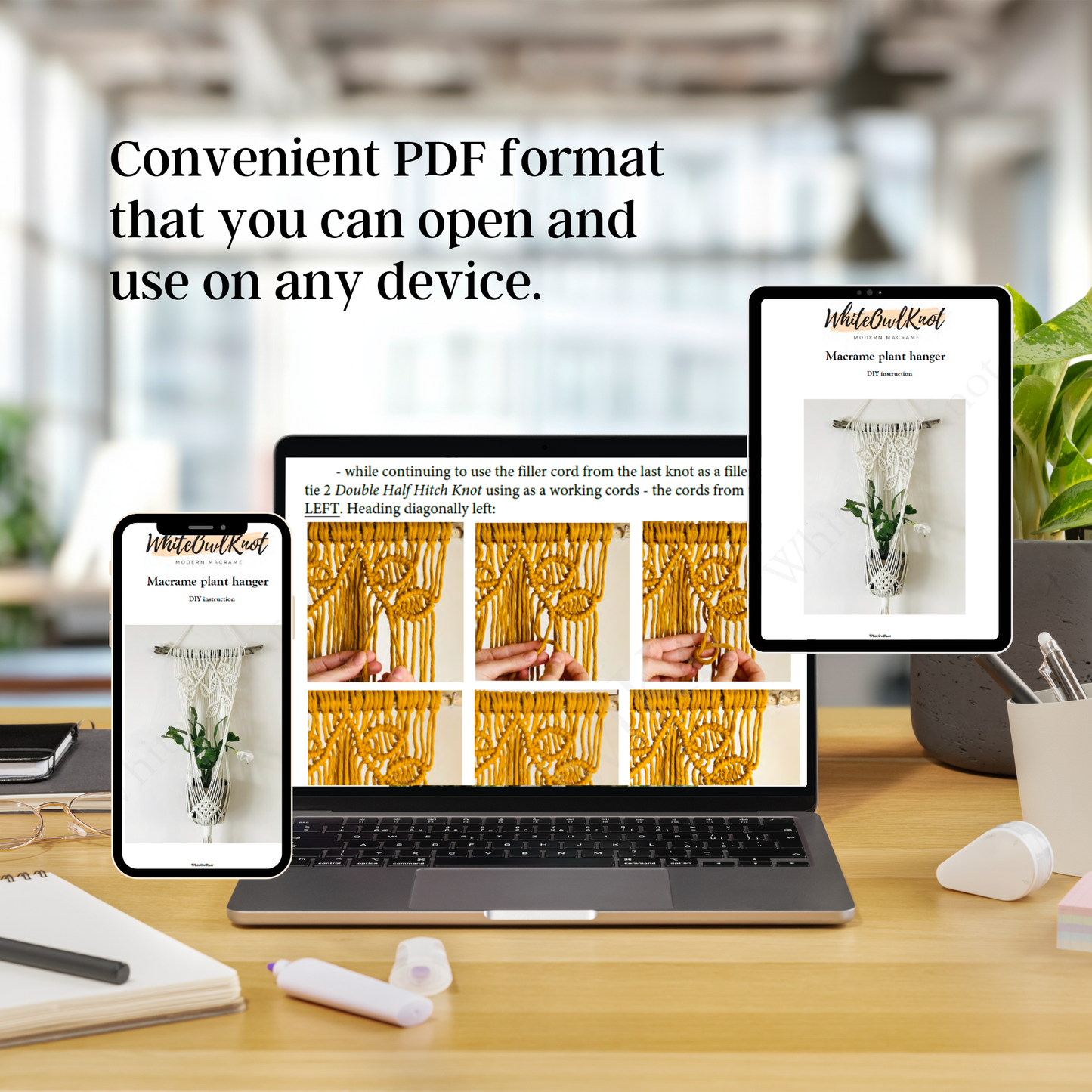 Macrame Plant Hanger Pattern PDF, Wall-Mounted Design