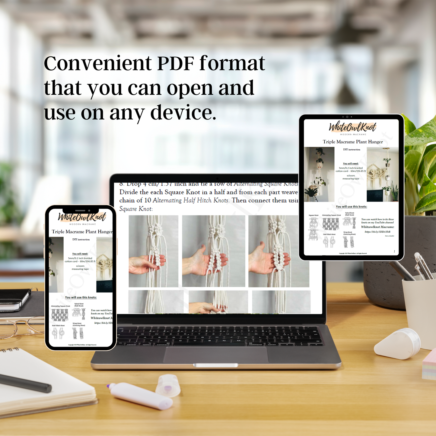 Triple Macrame Plant Hanger Pattern, Digital Download