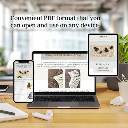 Laptop displaying a PDF on a desk with text about convenient PDF format.