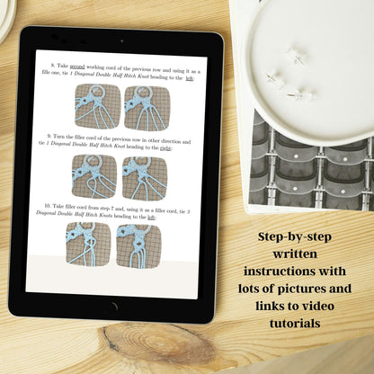 Tablet displaying step-by-step instructions with illustrations on a wooden surface