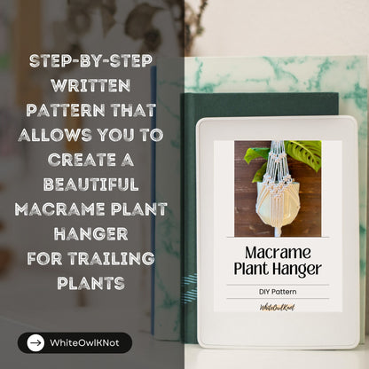 White book titled 'Macrame Plant Hanger' with a blurred background