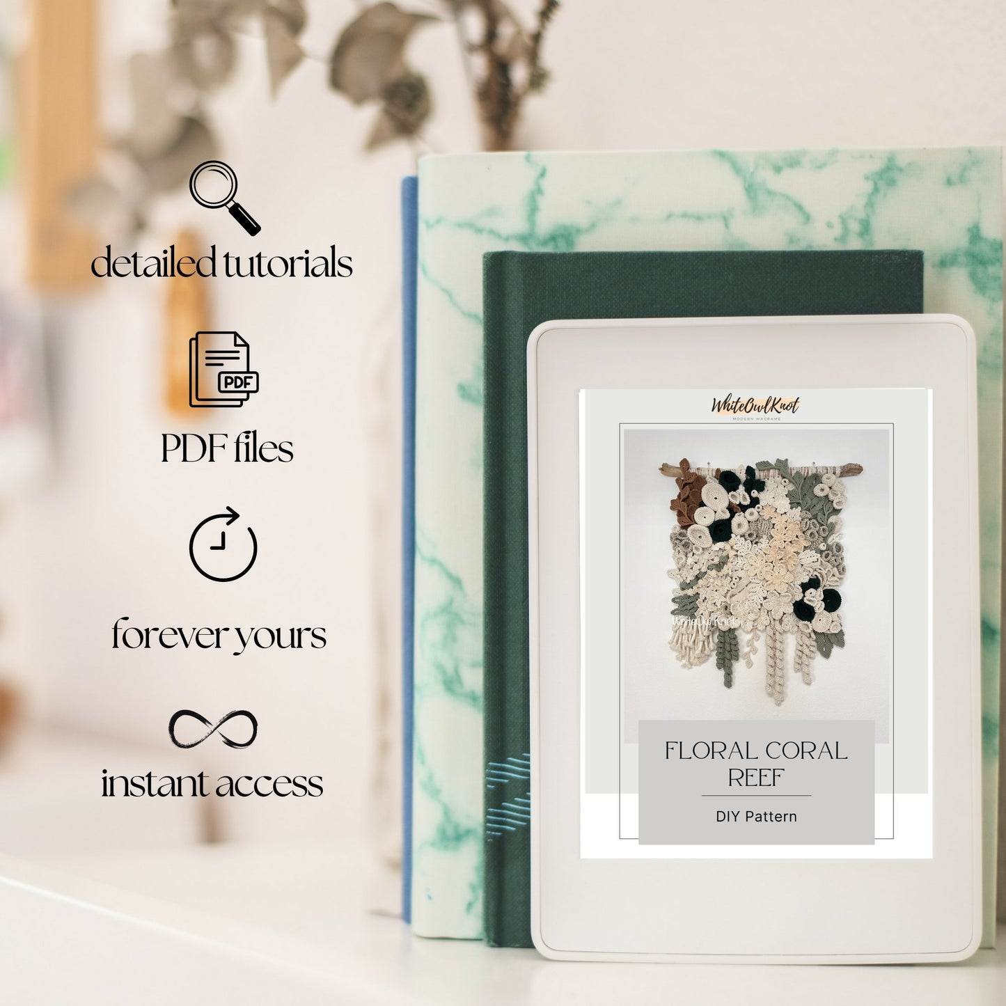 Floral coral reef DIY pattern book with digital version on screen