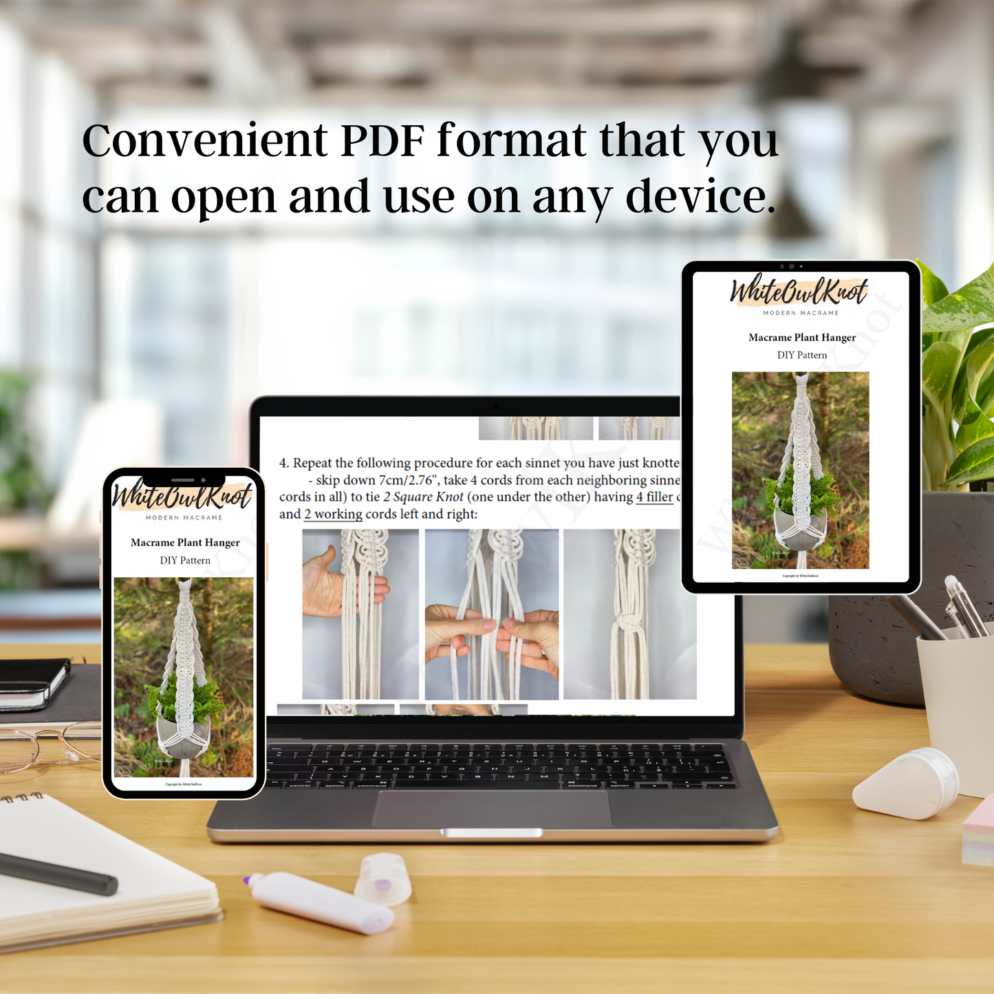 Macrame Plant Hanger PDF Pattern, Boho Hanging Planter DIY