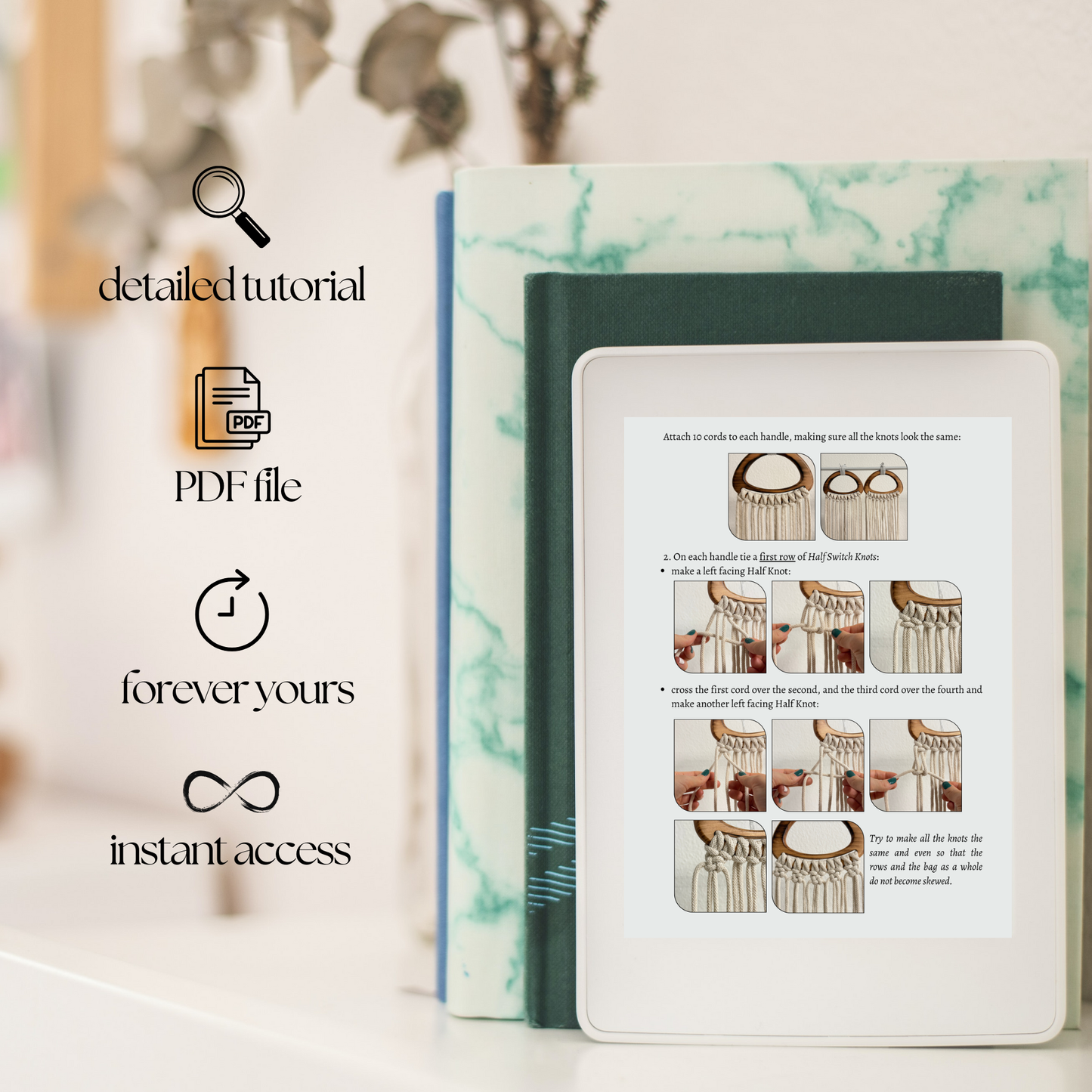 E-reader with a PDF file displayed on its screen, surrounded by text and icons.