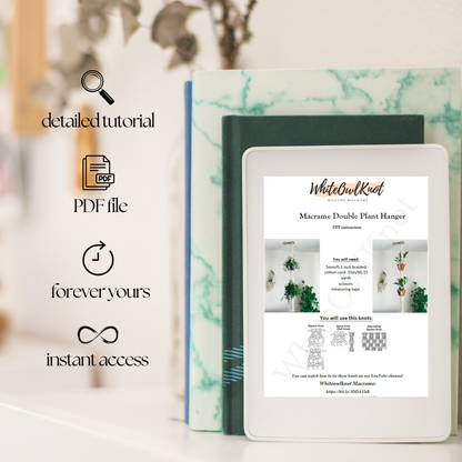 E-book reader displaying a PDF file with diy macrame pattern with text and images on a blurred background