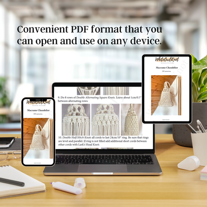Laptop displaying a PDF on a desk with text about convenient PDF format.