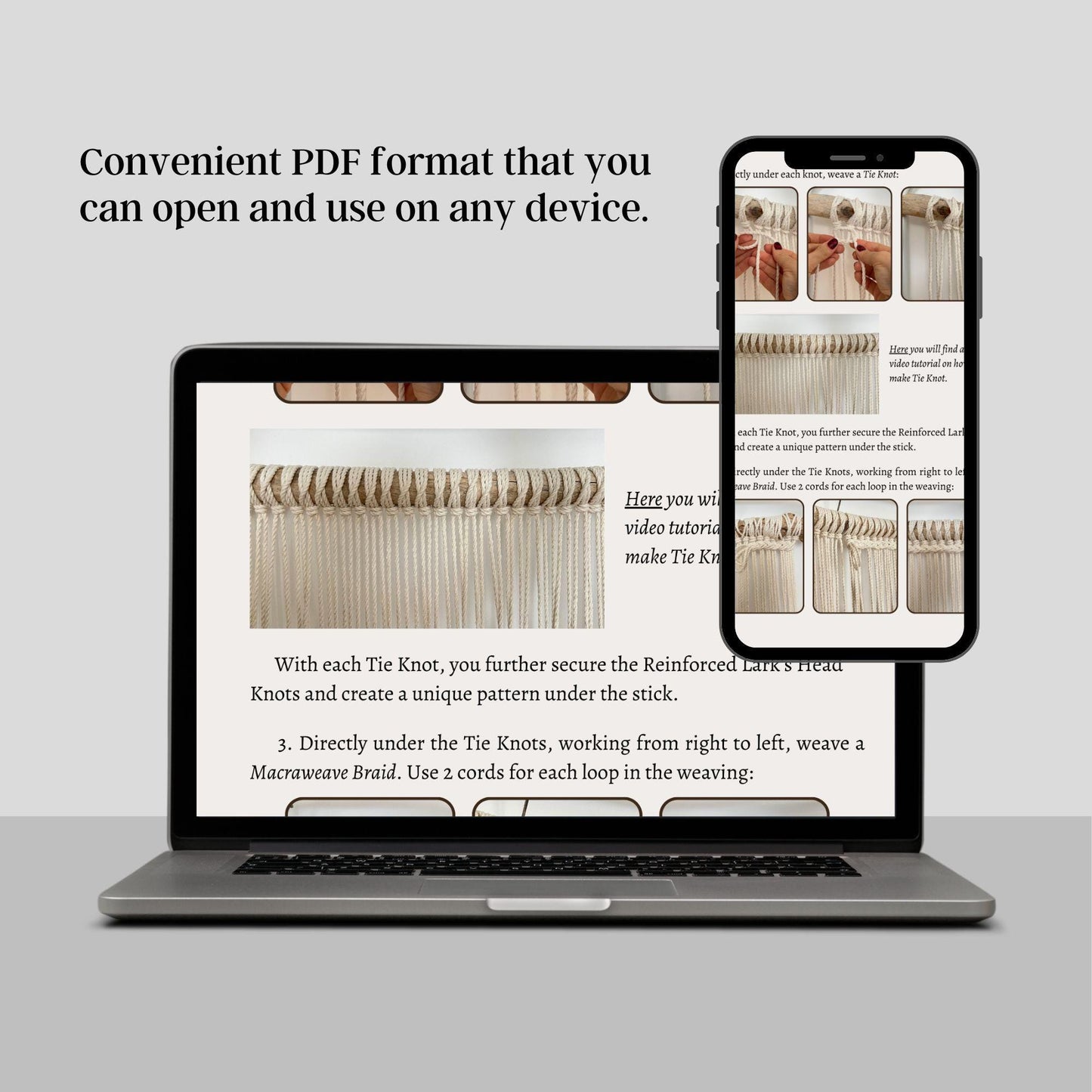 Laptop and smartphone displaying a PDF on a gray background