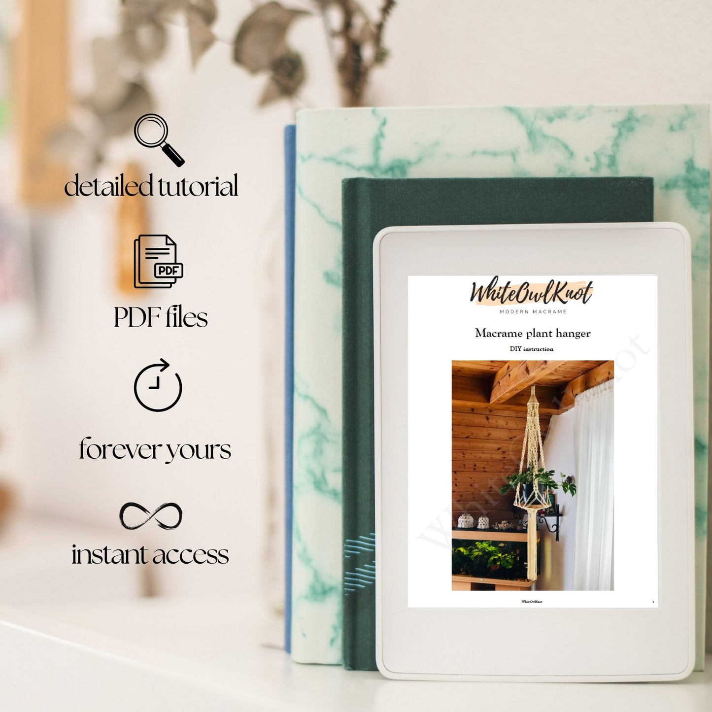 Digital product with a tablet displaying a PDF file on a blurred background