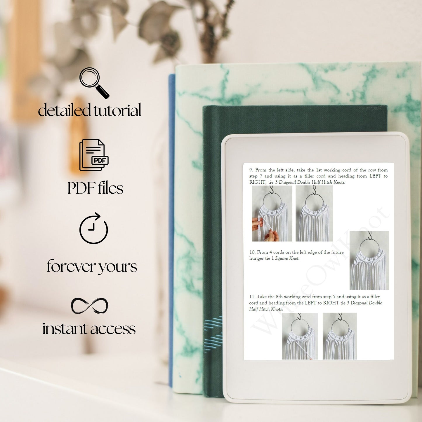 Digital book with text and icons on a blurred background