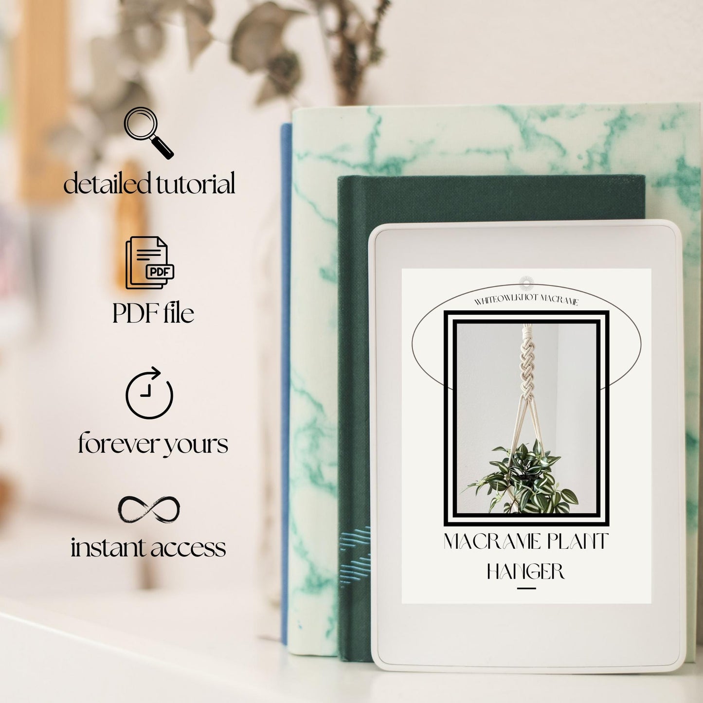 Product packaging with a plant image and text on a blurred background