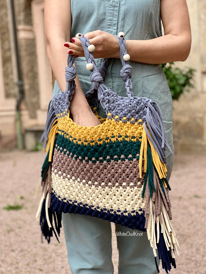 Boho Handbag Pattern, Macrame Shopping Bag DIY