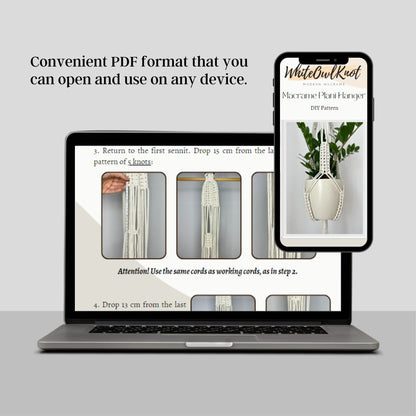 Laptop and smartphone displaying a PDF pattern on a light gray background