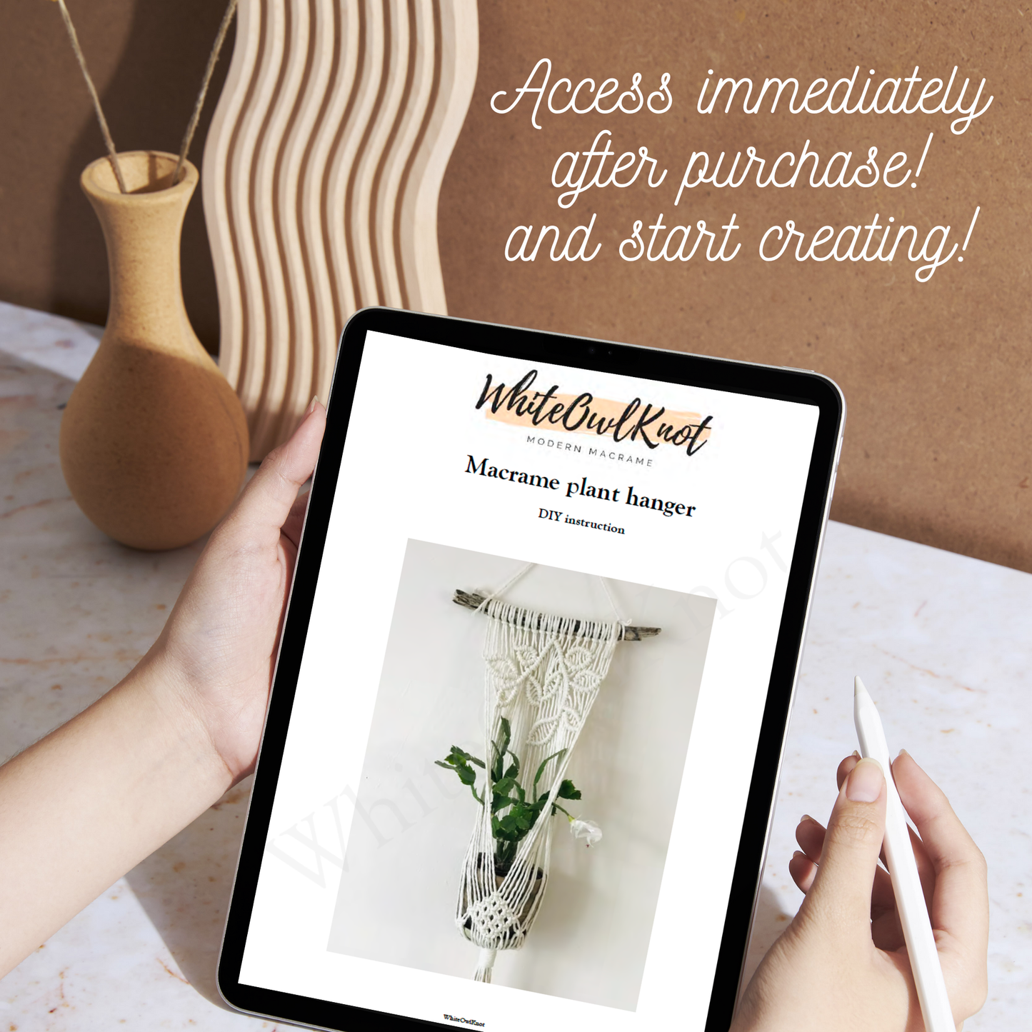 Macrame Plant Hanger Pattern PDF, Wall-Mounted Design