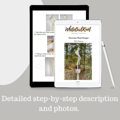 Preview of macrame plant hanger pattern PDF with step by step instructions