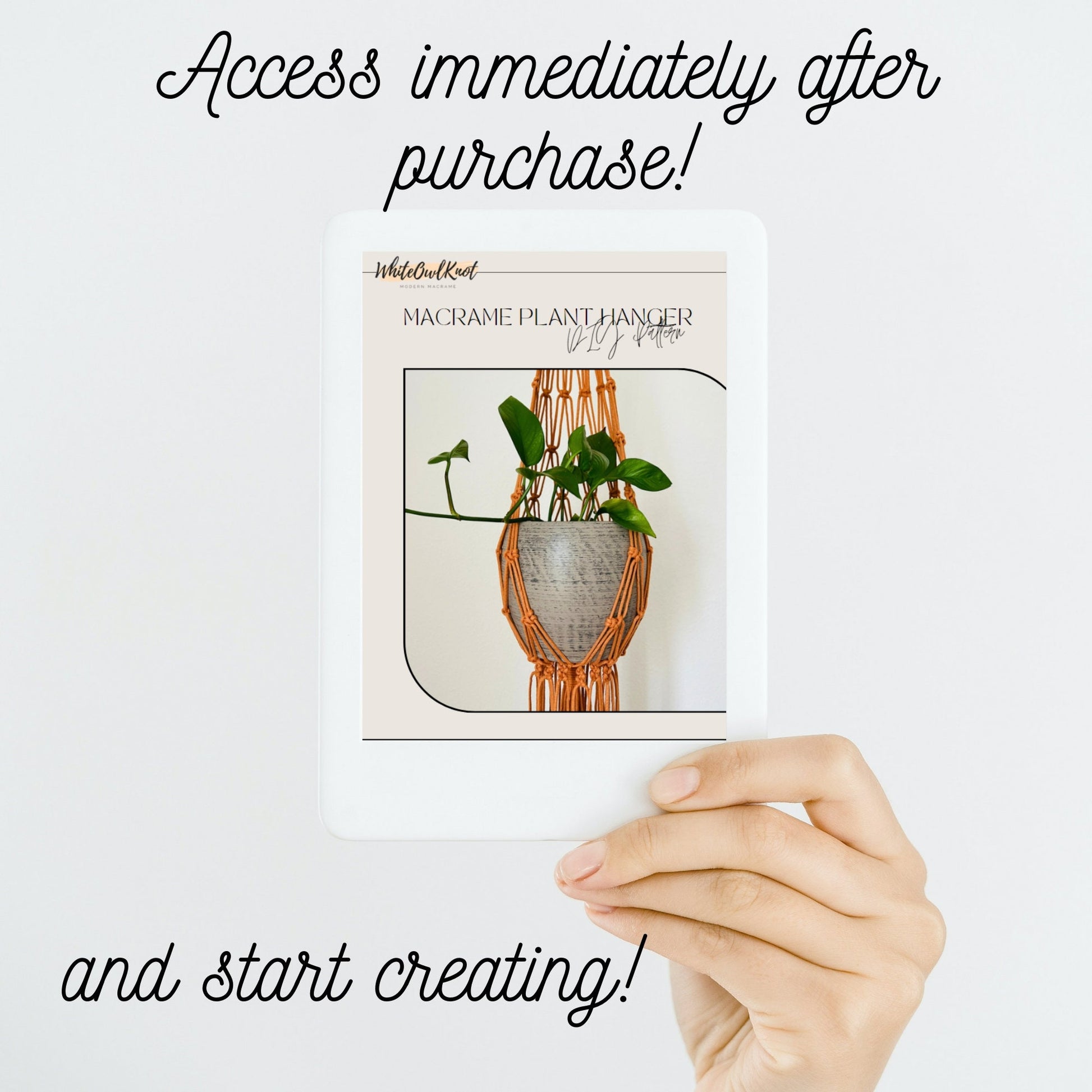 Hand holding a product packaging with text 'Access immediately after purchase! and start creating!'