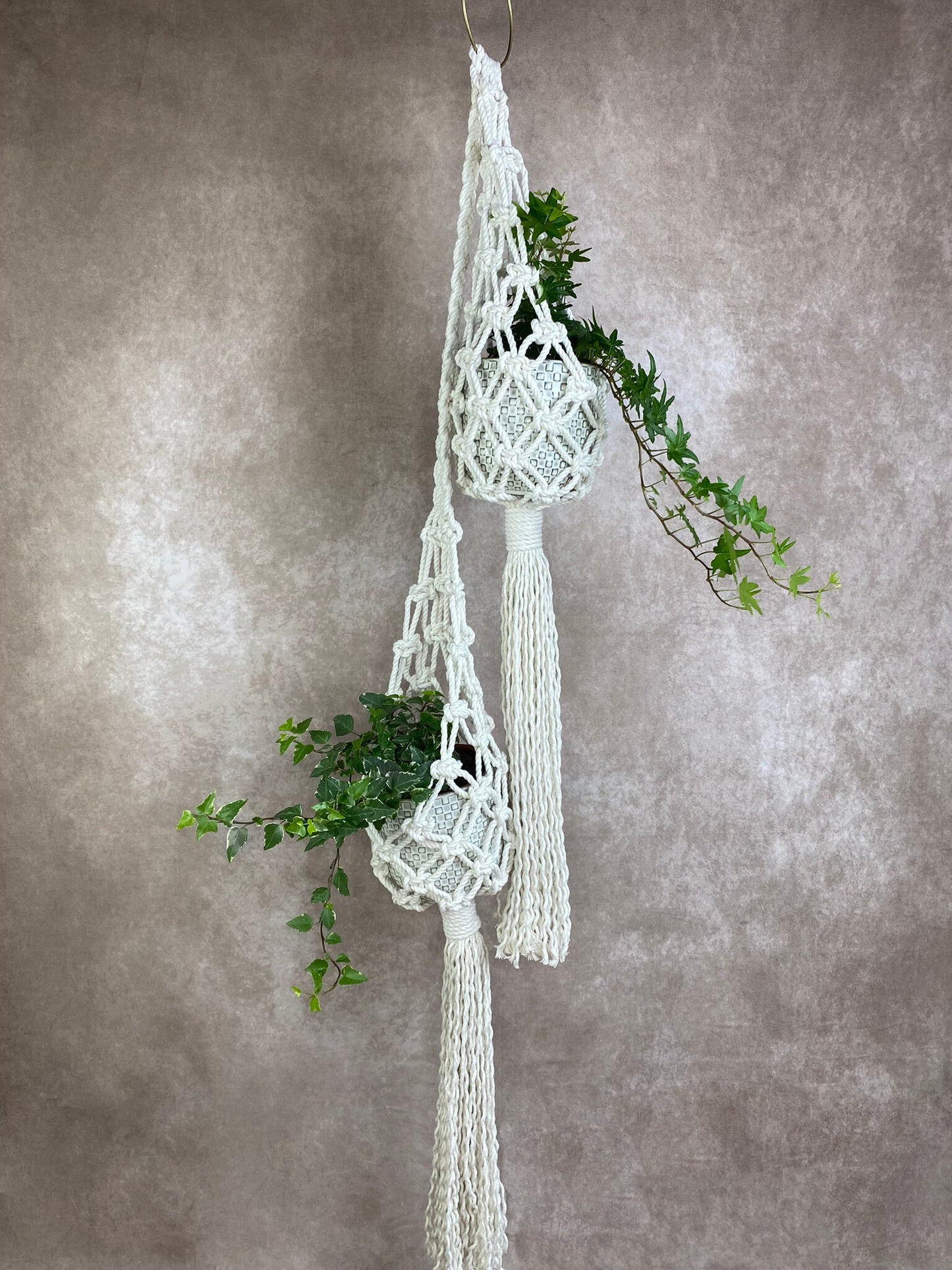 Double Macrame Plant Hanger Pattern PDF – Vertical Two-Pot Design