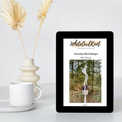 Preview of macrame plant hanger pattern PDF with step by step instructions