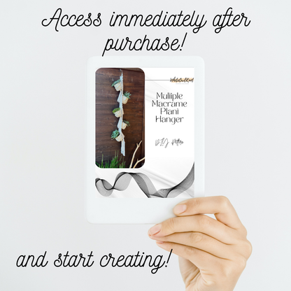 Product packaging with a hand holding it, featuring text about immediate access after purchase.