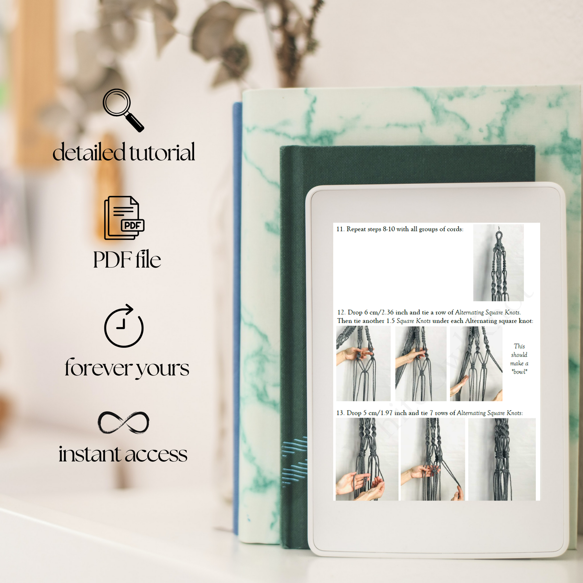 Digital book with a PDF file icon and text on a blurred background