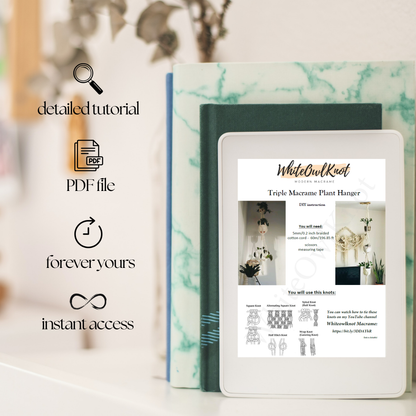 Triple Macrame Plant Hanger Pattern, Digital Download