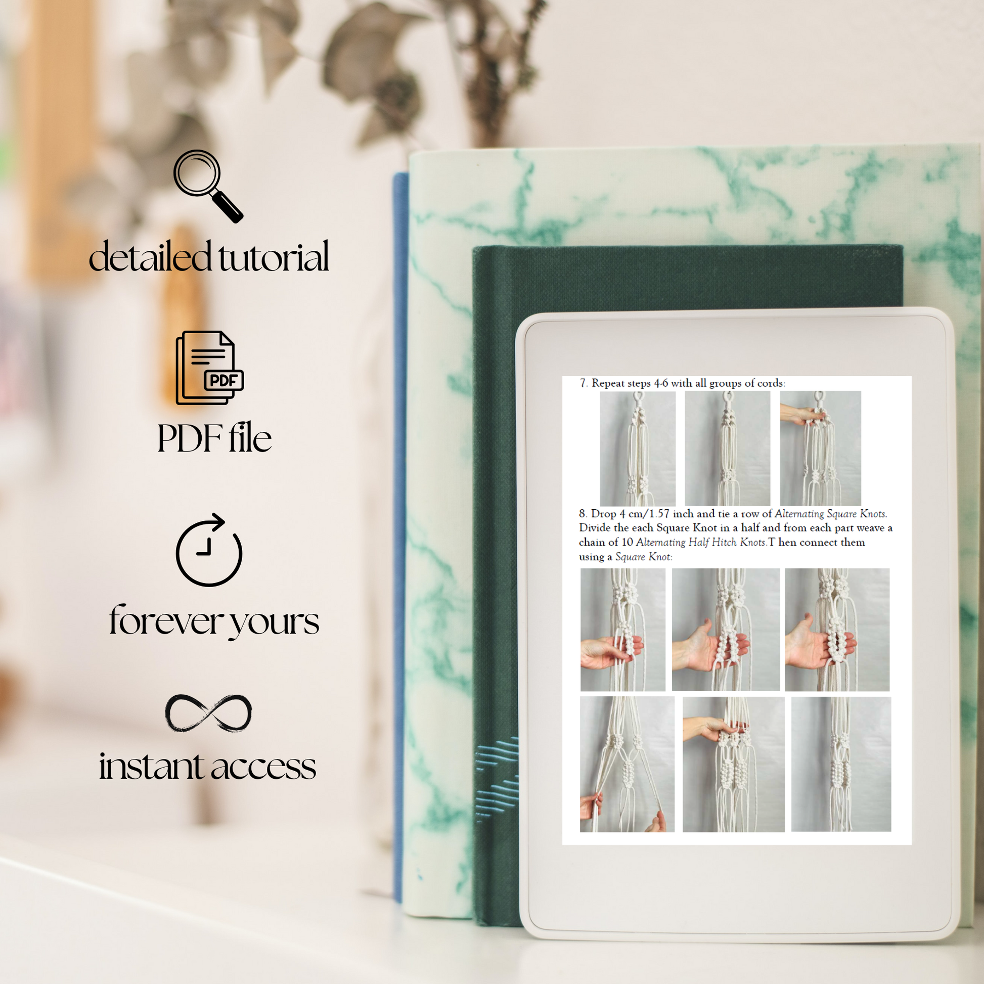 E-reader displaying a PDF file with text and images on a blurred background