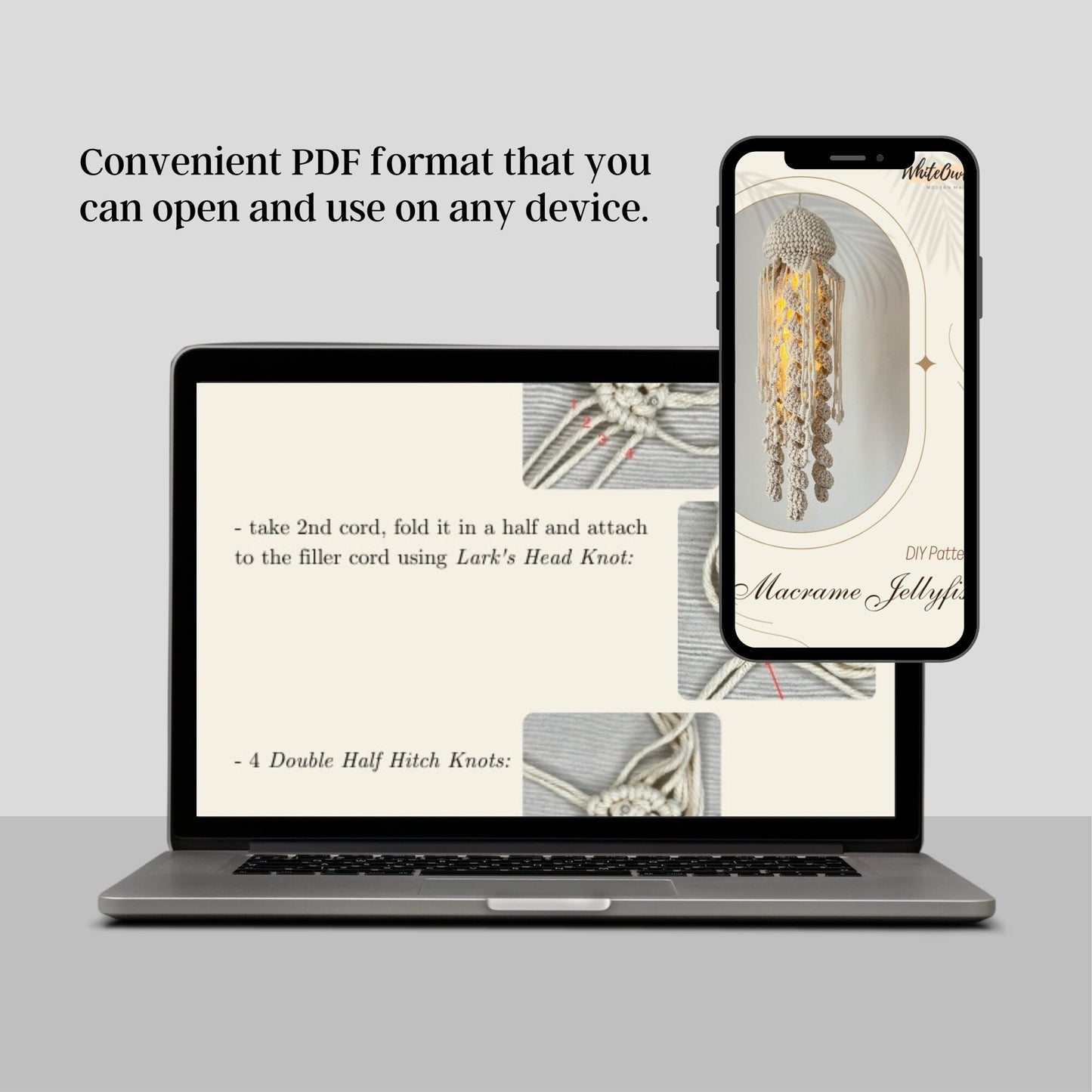 Laptop and smartphone displaying a PDF with text and images on a gray background