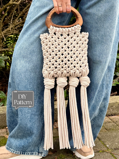 Macrame Bag DIY Pattern, How To Make Boho Chic Handbag