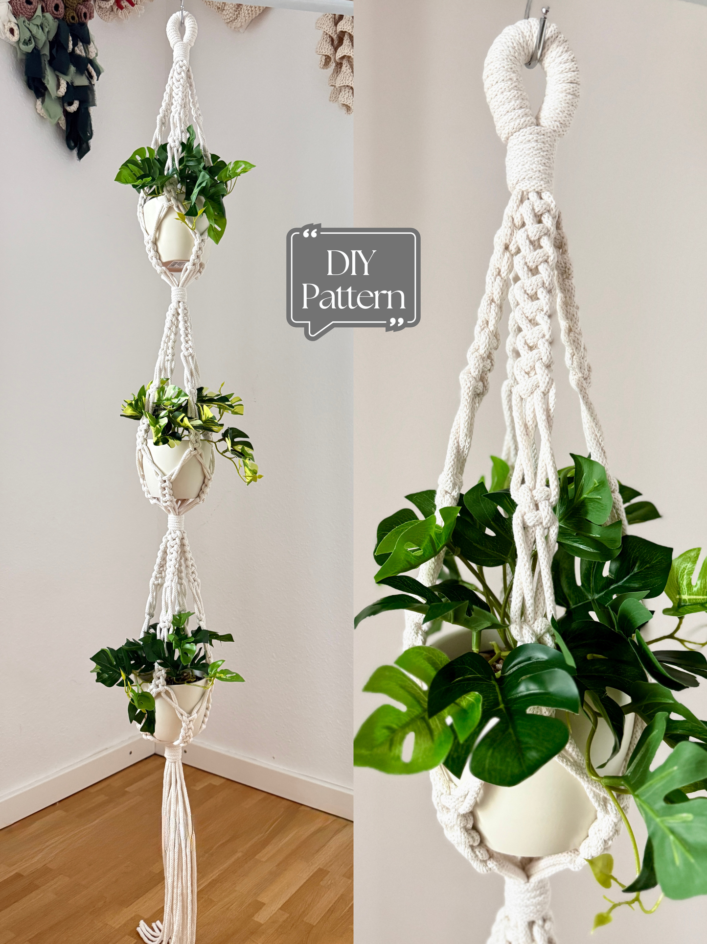 Triple Macrame Plant Hanger Pattern, Digital Download