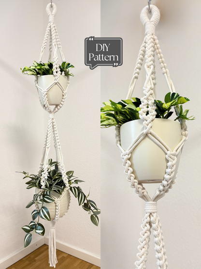 Double Plant Hanger Macrame Pattern, Beginner-Friendly Instructions