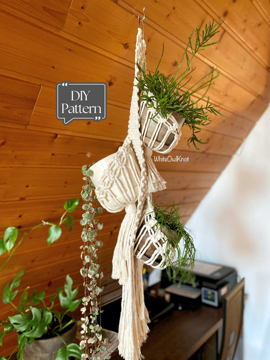 Triple Macrame Plant Hanger DIY Pattern , Eclectic Indoor Garden or Porch Decor