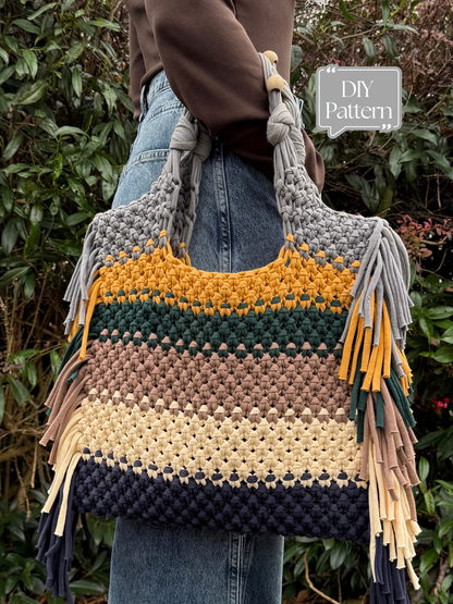 Boho Handbag Pattern, Macrame Shopping Bag DIY