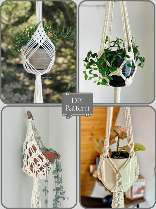 4 Makramee-Pflanzenampel DIY Anleitungen - Verwandeln Sie Terrasse und Balkon mit eklektischer Dekoration. Sofortige digitale Downloads. Geschenkidee für Pflanzenliebhaber