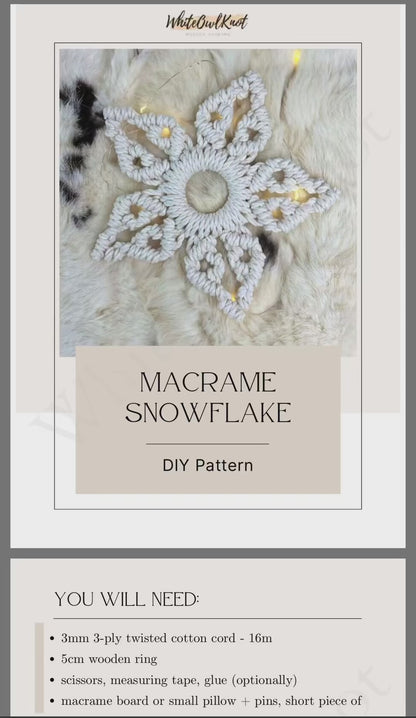 Snowflake Macrame Pattern, Christmas Ornament DIY