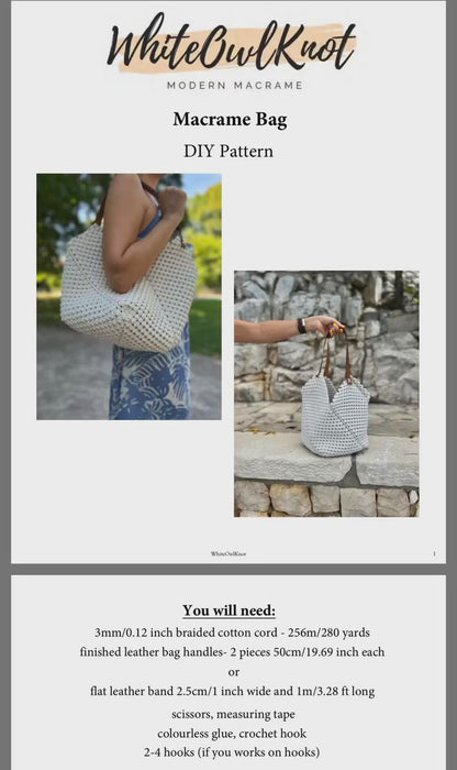 Macrame Bag Pattern, Tote Bag DIY Pattern