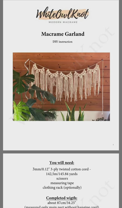 Macrame Garland Pattern PDF, Wall Decor, Digital Download